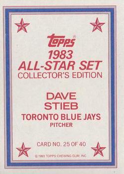 1983 Topps - 1983 All-Star Set Collector's Edition (Glossy Send-Ins) #25 Dave Stieb Back