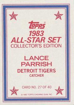 1983 Topps - 1983 All-Star Set Collector's Edition (Glossy Send-Ins) #27 Lance Parrish Back