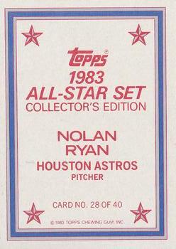 1983 Topps - 1983 All-Star Set Collector's Edition (Glossy Send-Ins) #28 Nolan Ryan Back