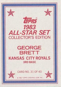 1983 Topps - 1983 All-Star Set Collector's Edition (Glossy Send-Ins) #31 George Brett Back