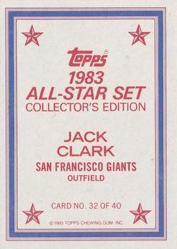 1983 Topps - 1983 All-Star Set Collector's Edition (Glossy Send-Ins) #32 Jack Clark Back