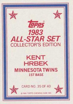 1983 Topps - 1983 All-Star Set Collector's Edition (Glossy Send-Ins) #35 Kent Hrbek Back