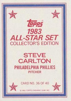 1983 Topps - 1983 All-Star Set Collector's Edition (Glossy Send-Ins) #36 Steve Carlton Back