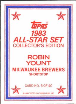 1983 Topps - 1983 All-Star Set Collector's Edition (Glossy Send-Ins) #5 Robin Yount Back