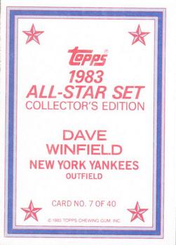 1983 Topps - 1983 All-Star Set Collector's Edition (Glossy Send-Ins) #7 Dave Winfield Back