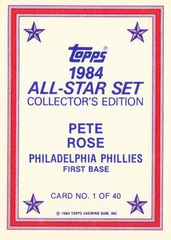 1984 Topps - 1984 All-Star Set Collector's Edition (Glossy Send-Ins) #1 Pete Rose  Back