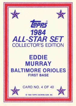 1984 Topps - 1984 All-Star Set Collector's Edition (Glossy Send-Ins) #4 Eddie Murray  Back