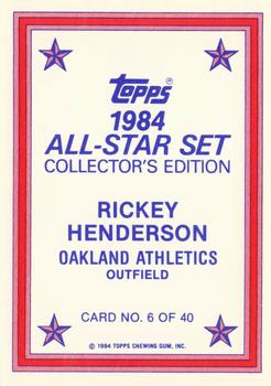 1984 Topps - 1984 All-Star Set Collector's Edition (Glossy Send-Ins) #6 Rickey Henderson  Back
