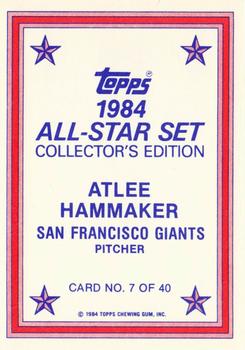 1984 Topps - 1984 All-Star Set Collector's Edition (Glossy Send-Ins) #7 Atlee Hammaker  Back
