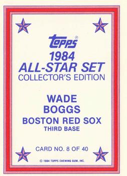 1984 Topps - 1984 All-Star Set Collector's Edition (Glossy Send-Ins) #8 Wade Boggs  Back