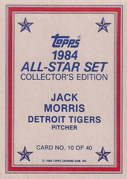 1984 Topps - 1984 All-Star Set Collector's Edition (Glossy Send-Ins) #10 Jack Morris  Back