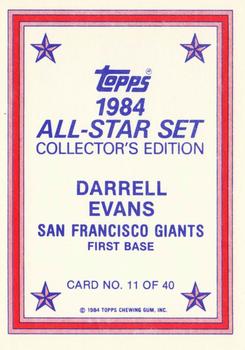1984 Topps - 1984 All-Star Set Collector's Edition (Glossy Send-Ins) #11 Darrell Evans  Back