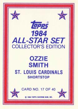 1984 Topps - 1984 All-Star Set Collector's Edition (Glossy Send-Ins) #17 Ozzie Smith  Back