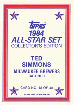 1984 Topps - 1984 All-Star Set Collector's Edition (Glossy Send-Ins) #18 Ted Simmons  Back