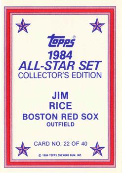 1984 Topps - 1984 All-Star Set Collector's Edition (Glossy Send-Ins) #22 Jim Rice  Back