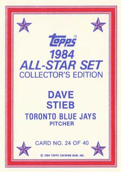 1984 Topps - 1984 All-Star Set Collector's Edition (Glossy Send-Ins) #24 Dave Stieb  Back