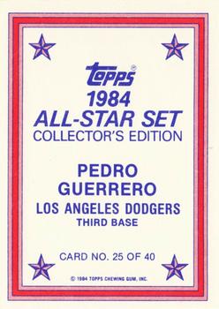 1984 Topps - 1984 All-Star Set Collector's Edition (Glossy Send-Ins) #25 Pedro Guerrero  Back