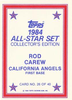 1984 Topps - 1984 All-Star Set Collector's Edition (Glossy Send-Ins) #26 Rod Carew  Back