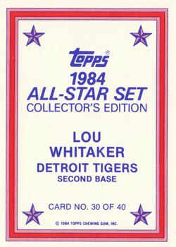 1984 Topps - 1984 All-Star Set Collector's Edition (Glossy Send-Ins) #30 Lou Whitaker  Back