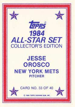 1984 Topps - 1984 All-Star Set Collector's Edition (Glossy Send-Ins) #33 Jesse Orosco  Back