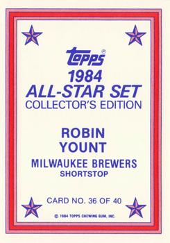 1984 Topps - 1984 All-Star Set Collector's Edition (Glossy Send-Ins) #36 Robin Yount  Back