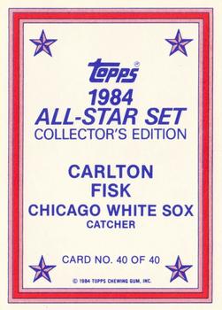 1984 Topps - 1984 All-Star Set Collector's Edition (Glossy Send-Ins) #40 Carlton Fisk  Back