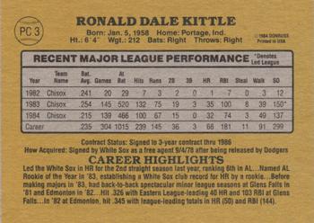1985 Donruss - Wax Box Bottom Panel Singles #PC3 Ron Kittle Back
