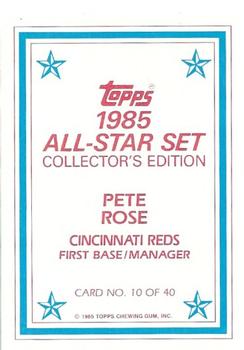 1985 Topps - 1985 All-Star Set Collector's Edition (Glossy Send-Ins) #10 Pete Rose Back