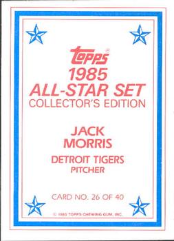 1985 Topps - 1985 All-Star Set Collector's Edition (Glossy Send-Ins) #26 Jack Morris Back