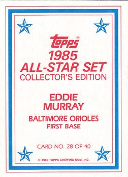 1985 Topps - 1985 All-Star Set Collector's Edition (Glossy Send-Ins) #28 Eddie Murray Back