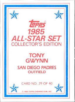 1985 Topps - 1985 All-Star Set Collector's Edition (Glossy Send-Ins) #29 Tony Gwynn Back