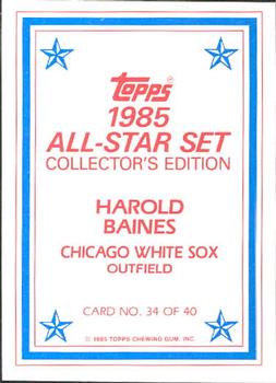 1985 Topps - 1985 All-Star Set Collector's Edition (Glossy Send-Ins) #34 Harold Baines Back