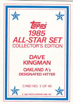 1985 Topps - 1985 All-Star Set Collector's Edition (Glossy Send-Ins) #5 Dave Kingman Back