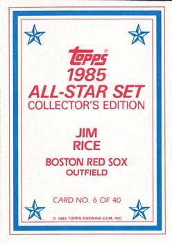 1985 Topps - 1985 All-Star Set Collector's Edition (Glossy Send-Ins) #6 Jim Rice Back