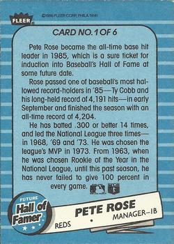 1986 Fleer - Future Hall of Famers #1 Pete Rose Back