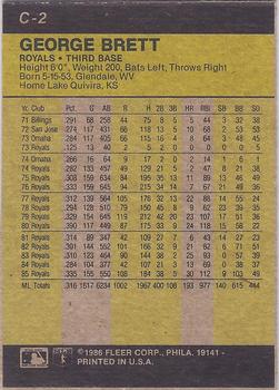 1986 Fleer - Box Bottom Panels Singles #C-2 George Brett Back
