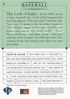 1994 Upper Deck Baseball: The American Epic #12 John McGraw Back