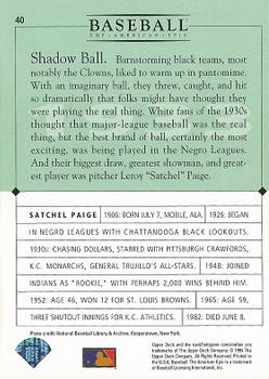 1994 Upper Deck Baseball: The American Epic #40 Satchel Paige Back