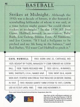 1994 Upper Deck Baseball: The American Epic #46 Carl Hubbell Back