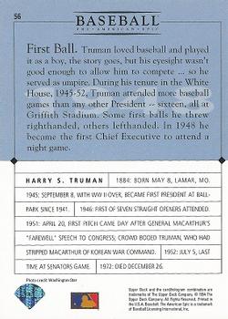 1994 Upper Deck Baseball: The American Epic #56 Harry S. Truman Back