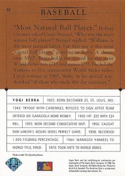 1994 Upper Deck Baseball: The American Epic #62 Yogi Berra Back