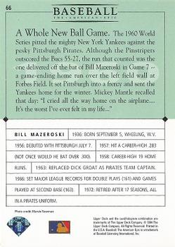 1994 Upper Deck Baseball: The American Epic #66 Bill Mazeroski Back
