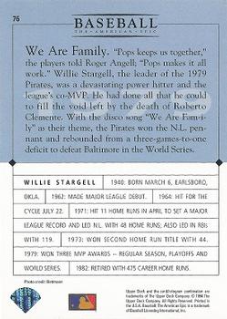 1994 Upper Deck Baseball: The American Epic #76 Willie Stargell Back