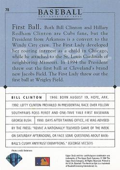 1994 Upper Deck Baseball: The American Epic #78 Bill Clinton Back