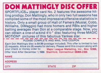 1986 Sportflics #NNO Don Mattingly Disc Offer Back
