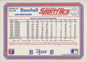 1986 Sportflics #48 Lou Whitaker Back