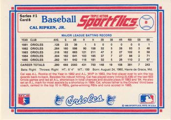 1986 Sportflics #8 Cal Ripken, Jr. Back