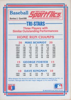 1986 Sportflics #68 Home Run Champs (George Foster / Dave Kingman / Mike Schmidt) Back
