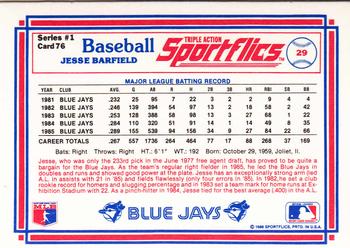 1986 Sportflics #76 Jesse Barfield Back