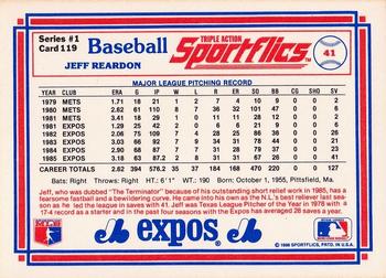 1986 Sportflics #119 Jeff Reardon Back